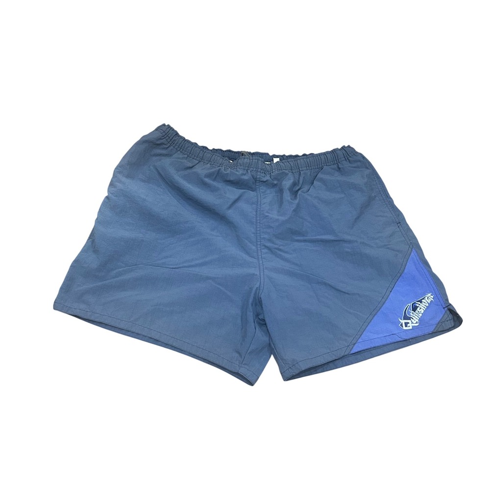 Quiksilver Mens Blue Vintage Board Shorts Swim Trunks Embroidered Logo Elastic L